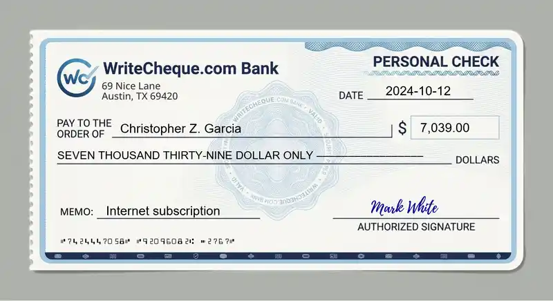 Cheque example for 7039