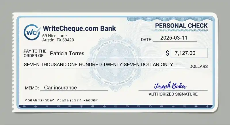 Cheque example for 7127