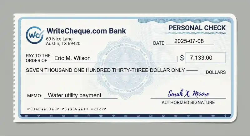 Cheque example for 7133