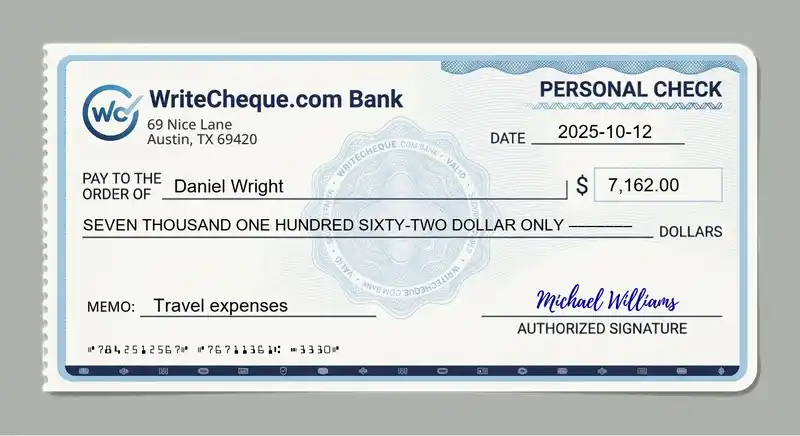 Cheque example for 7162