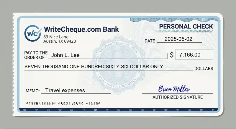 Cheque example for 7166