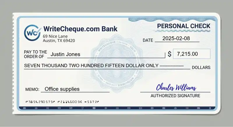 Cheque example for 7215