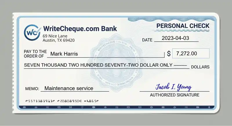 Cheque example for 7272