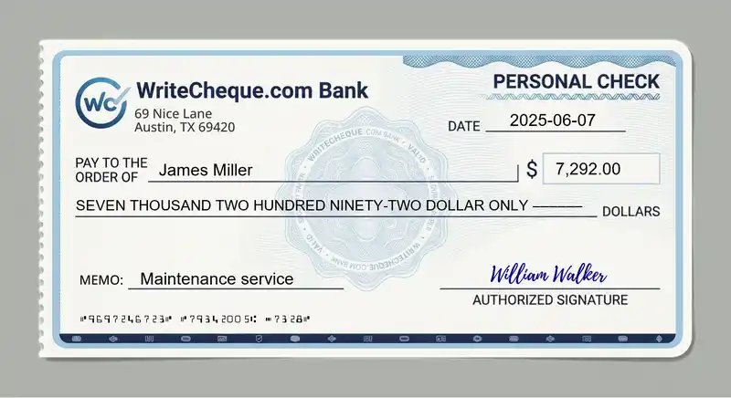 Cheque example for 7292
