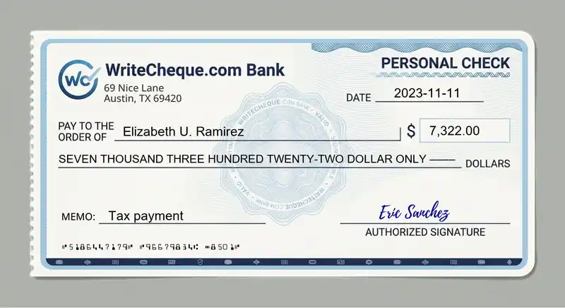 Cheque example for 7322