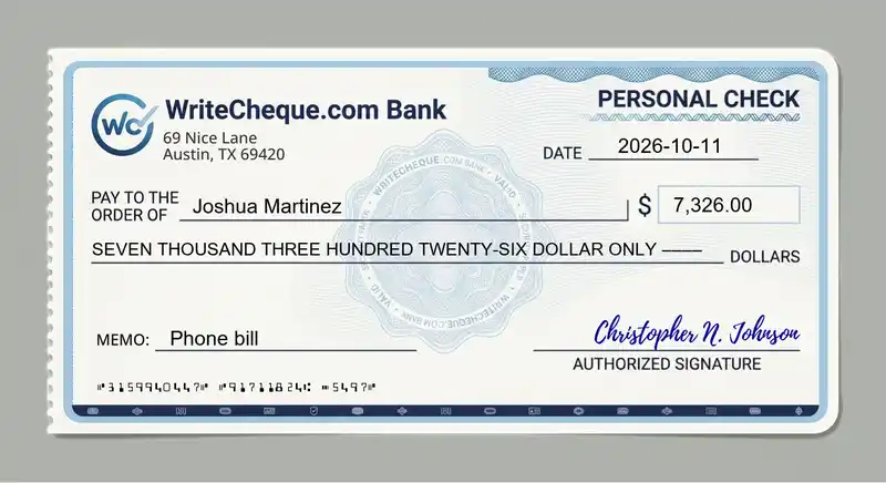 Cheque example for 7326