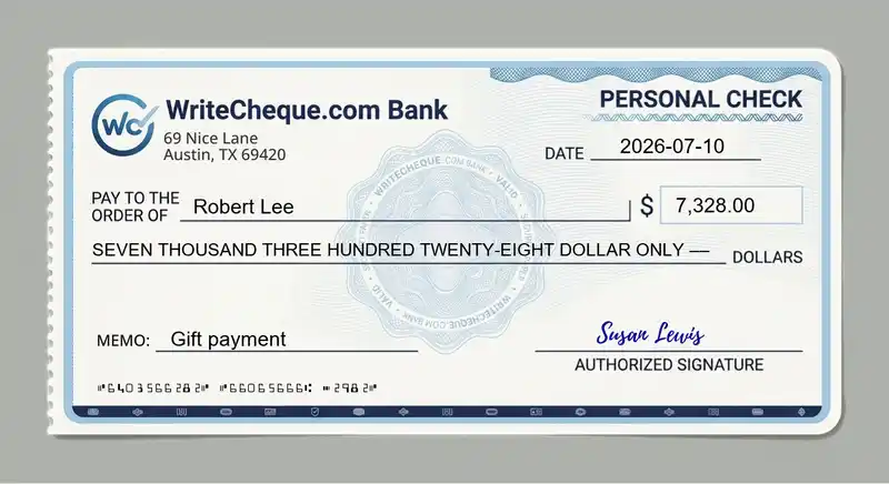 Cheque example for 7328