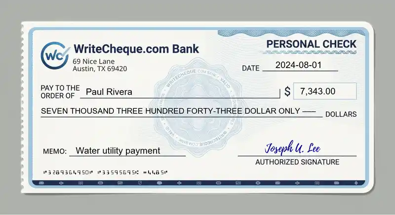 Cheque example for 7343