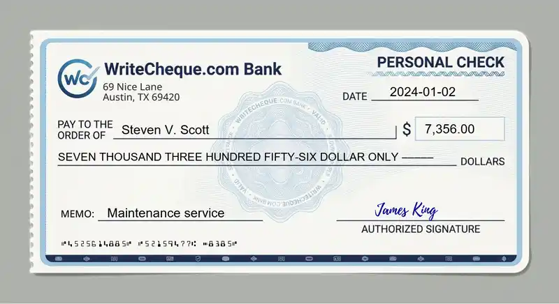 Cheque example for 7356