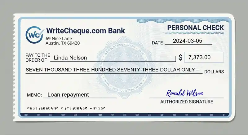 Cheque example for 7373