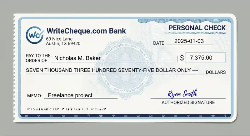 Cheque example for 7375