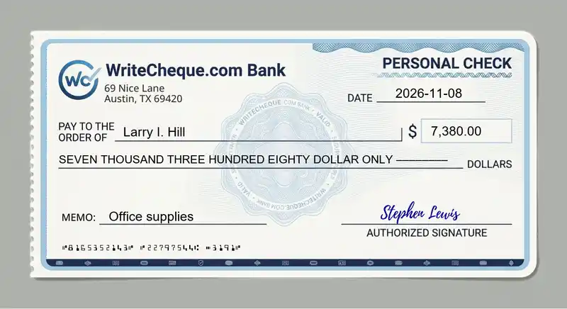 Cheque example for 7380