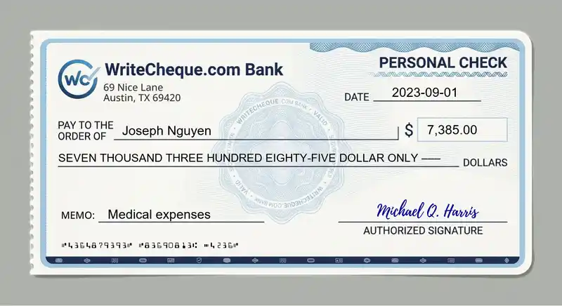 Cheque example for 7385