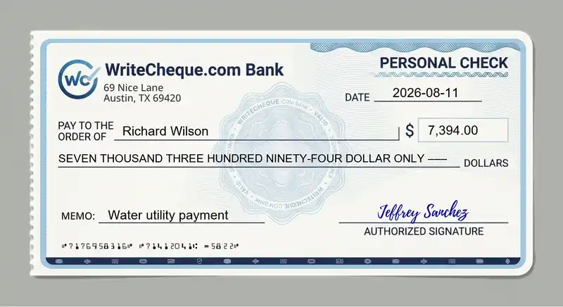 Cheque example for 7394