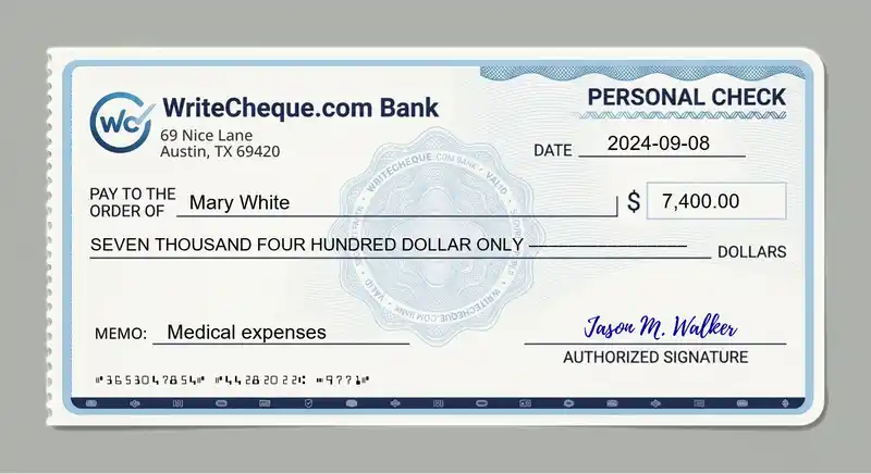 Cheque example for 7400
