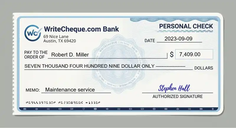 Cheque example for 7409