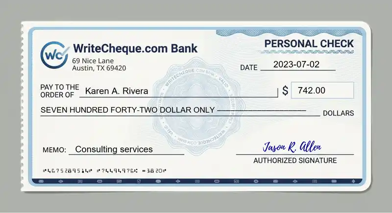 Cheque example for 742