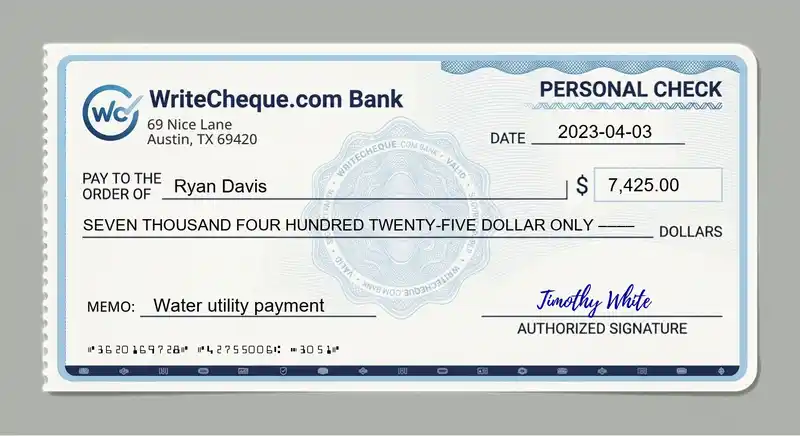 Cheque example for 7425
