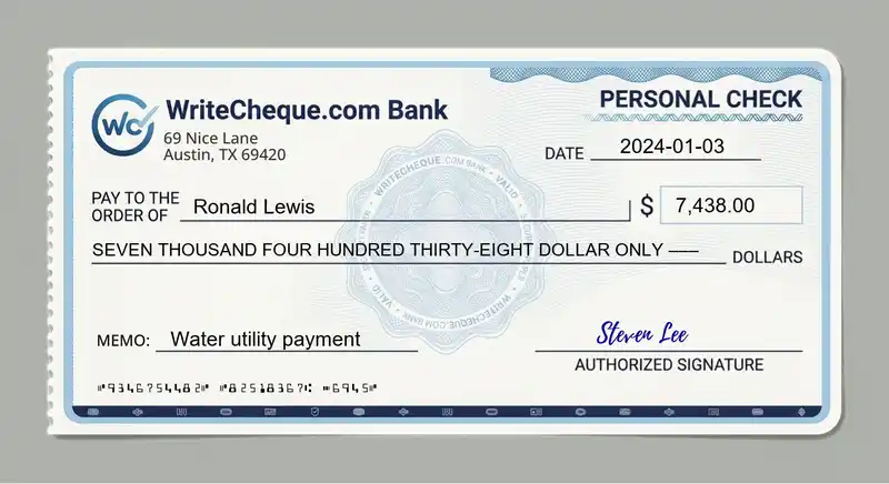 Cheque example for 7438