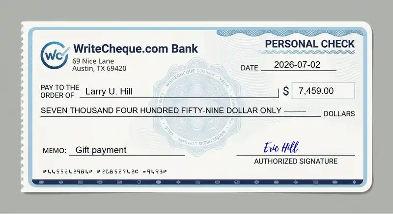 Cheque example for 7459