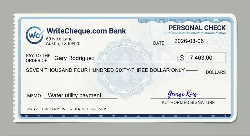 Cheque example for 7463
