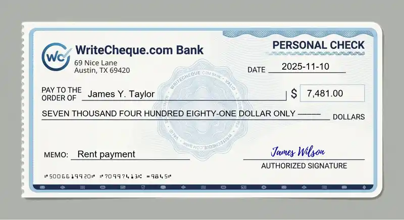 Cheque example for 7481
