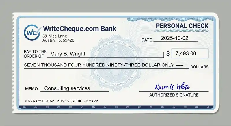 Cheque example for 7493