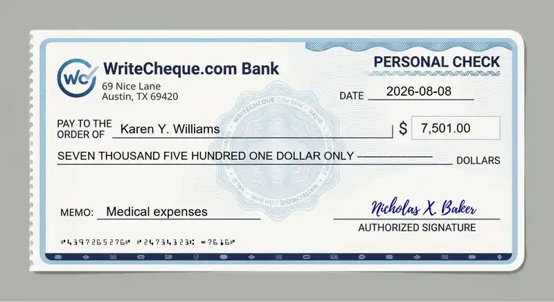 Cheque example for 7501