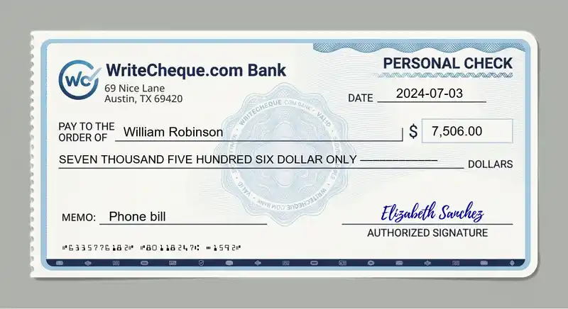Cheque example for 7506