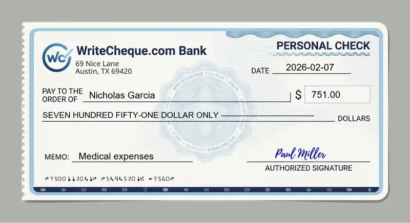 Cheque example for 751