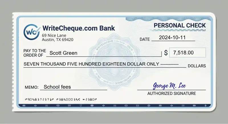 Cheque example for 7518