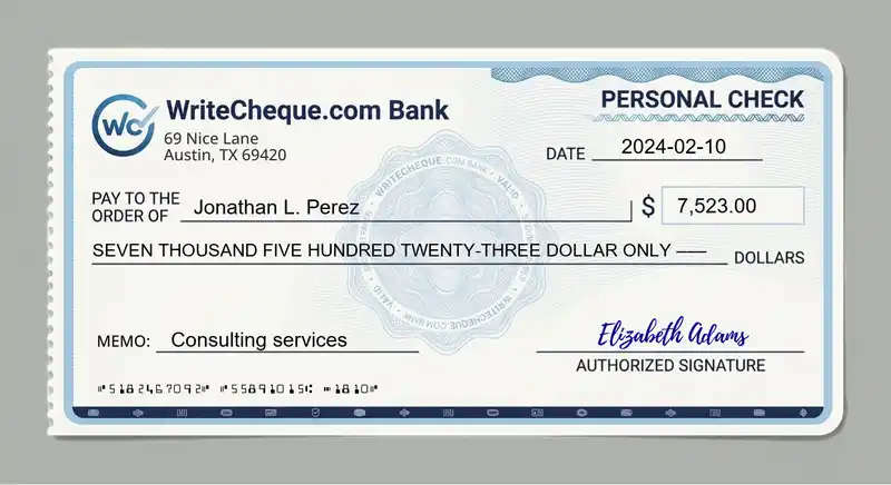 Cheque example for 7523