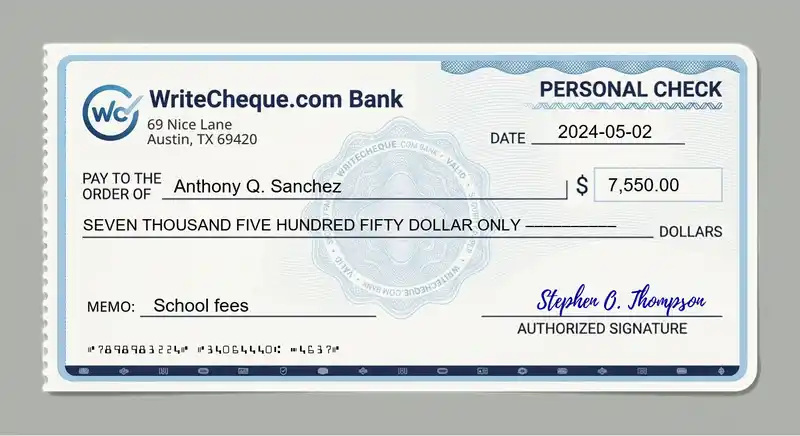Cheque example for 7550