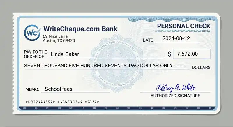 Cheque example for 7572