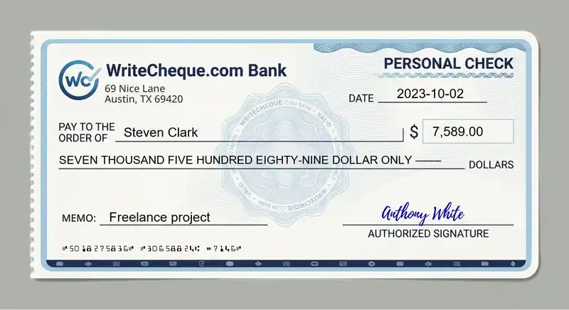 Cheque example for 7589