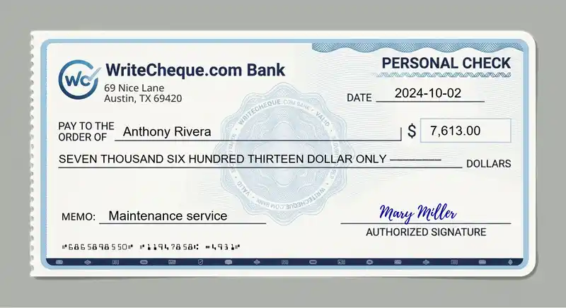Cheque example for 7613