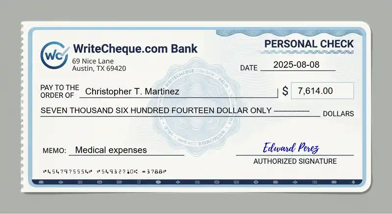 Cheque example for 7614