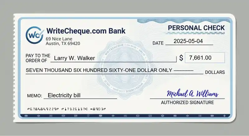 Cheque example for 7661