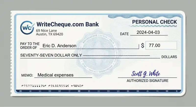 Cheque example for 77