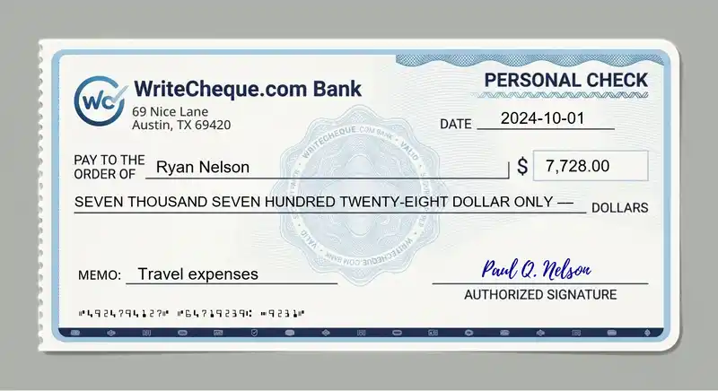 Cheque example for 7728