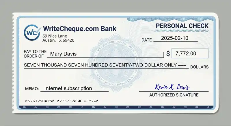 Cheque example for 7772