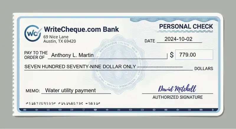 Cheque example for 779