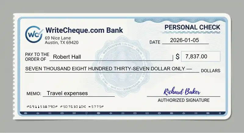 Cheque example for 7837