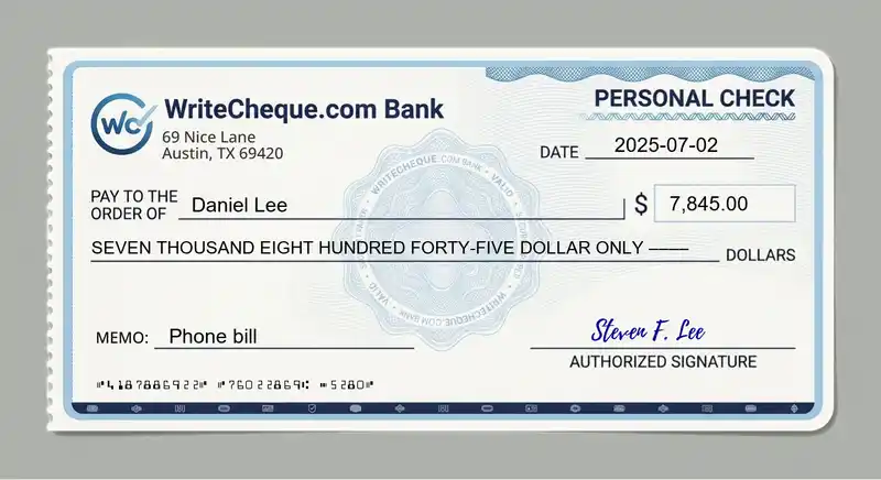 Cheque example for 7845