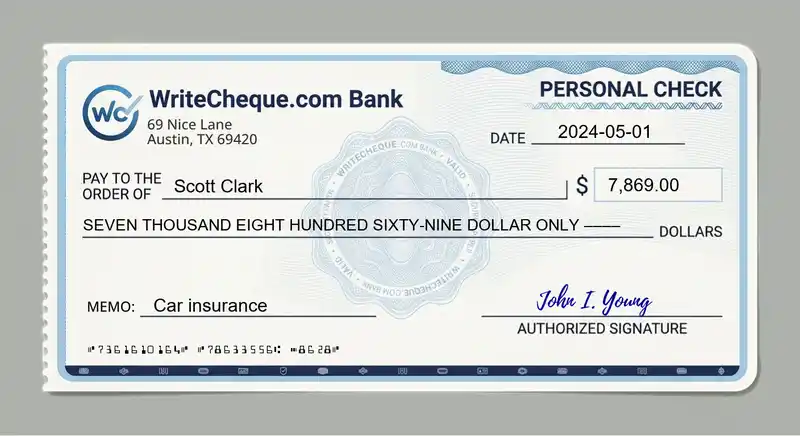 Cheque example for 7869