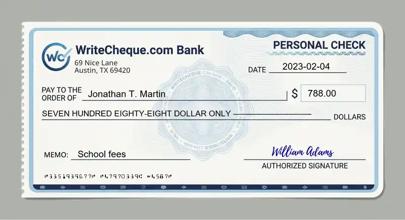 Cheque example for 788