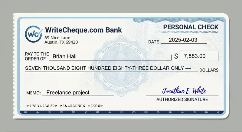 Cheque example for 7883