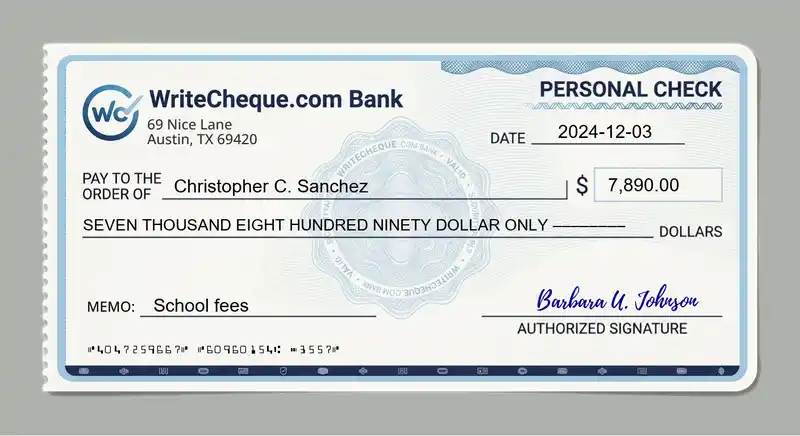 Cheque example for 7890