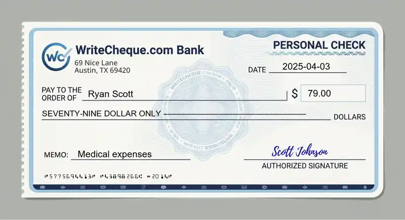 Cheque example for 79
