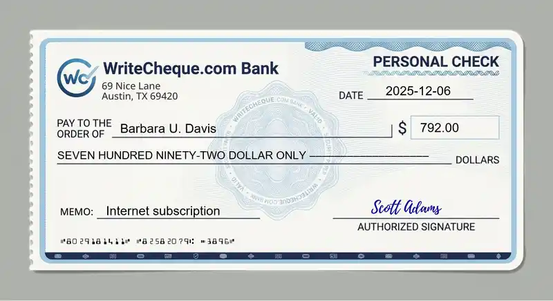 Cheque example for 792